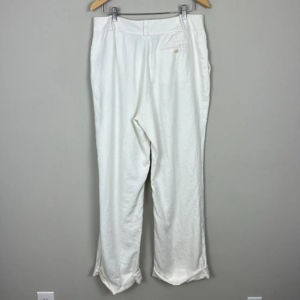 Lauren Ralph Lauren Trousers Pants Womens‎ 14 Ivory 100% Linen Wide Leg Lined
